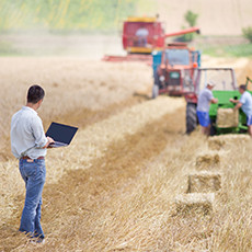 Agriculture - guy with laptop on field