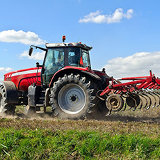 Agriculture - tractor with plow (add marketing button)